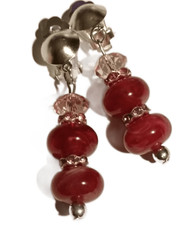 Ohrclips silberf bordeaux marmoriert Clips Clip-on Ohrringe rosa Strass 6 cm lan