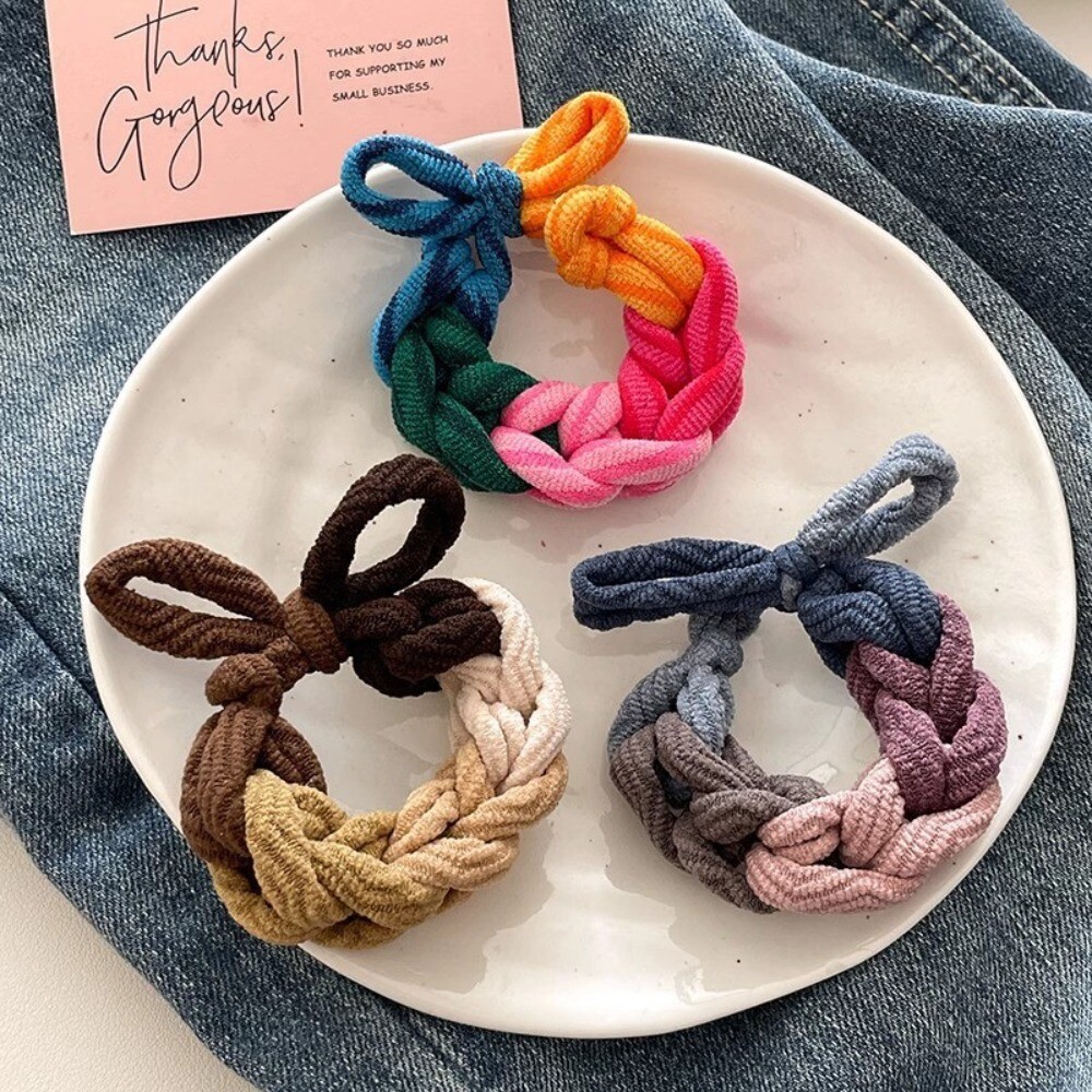5pcs High Elastic Bow Hair Ties Handwoven Elastic Hairband Hair Ropes