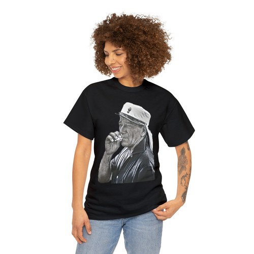 T-shirt unisex John Wayne stampa grafica bianco e nero arte cotone pesante - Foto 4 di 49
