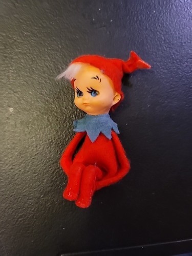 Vintage 50er KNEE HUGGER ELF rot & grün Filz Weihnachtsschmuck Pixie blond - Bild 2 von 6