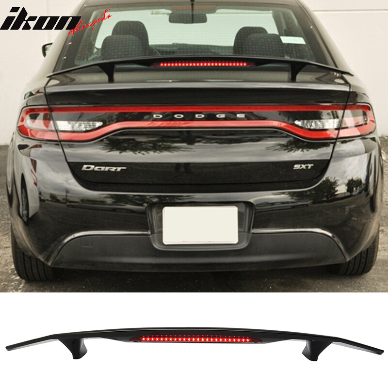 IKON Gloss Black Spoiler For Dodge Dart (2013-2016) – Trunk Wing With LED Brake Light