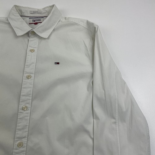 Tommy Hilfiger Denim White Slim Fit Shirt Long Sleeve Mens Large - Picture 2 of 7