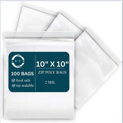 2 MIL 10'' x 10'' 100-1000 Size Reclosable Zip Durable Poly Bag, Multiple Bags