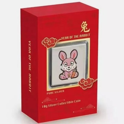 1 $ Niue 2023 - Lunar Year Jahr des Hasen - 999er Silber - shaped & coloured