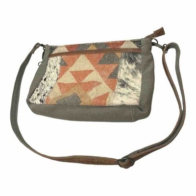 Myra Western Crossbody Bag Handbag Purse 12'' X 7'' X 3'' Canvas Hair-On Cowhide