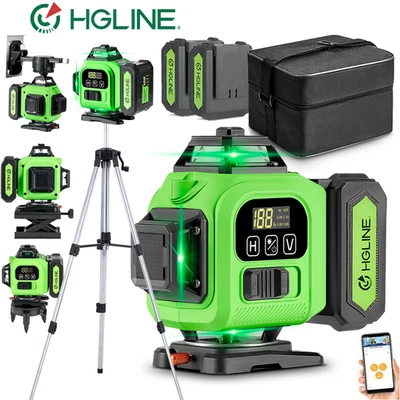 HGLINE 16 Line Laser Level Wasserwaage 4D 360° Kreuzlinienlaser w/2 Akku +Stativ