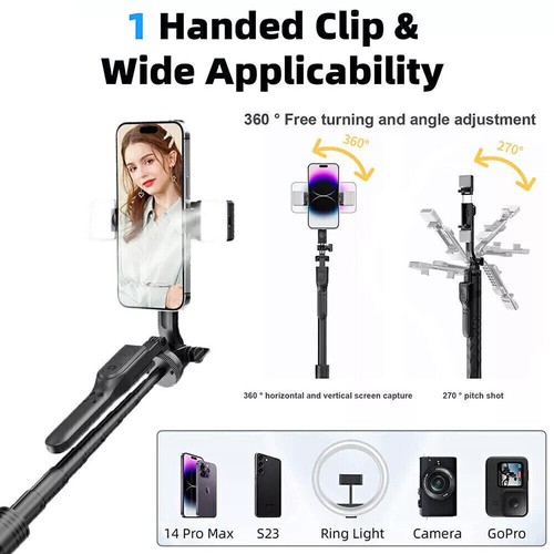 68 inch Professional Cell Phone Holder + Camera Tripod Stand Remote Selfie Stick - Picture 16 of 17