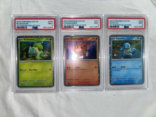 Pokémon 151 Poster Collection Set SEQUENTIAL PSA 9 Bulbasuar Charmander Squirtle