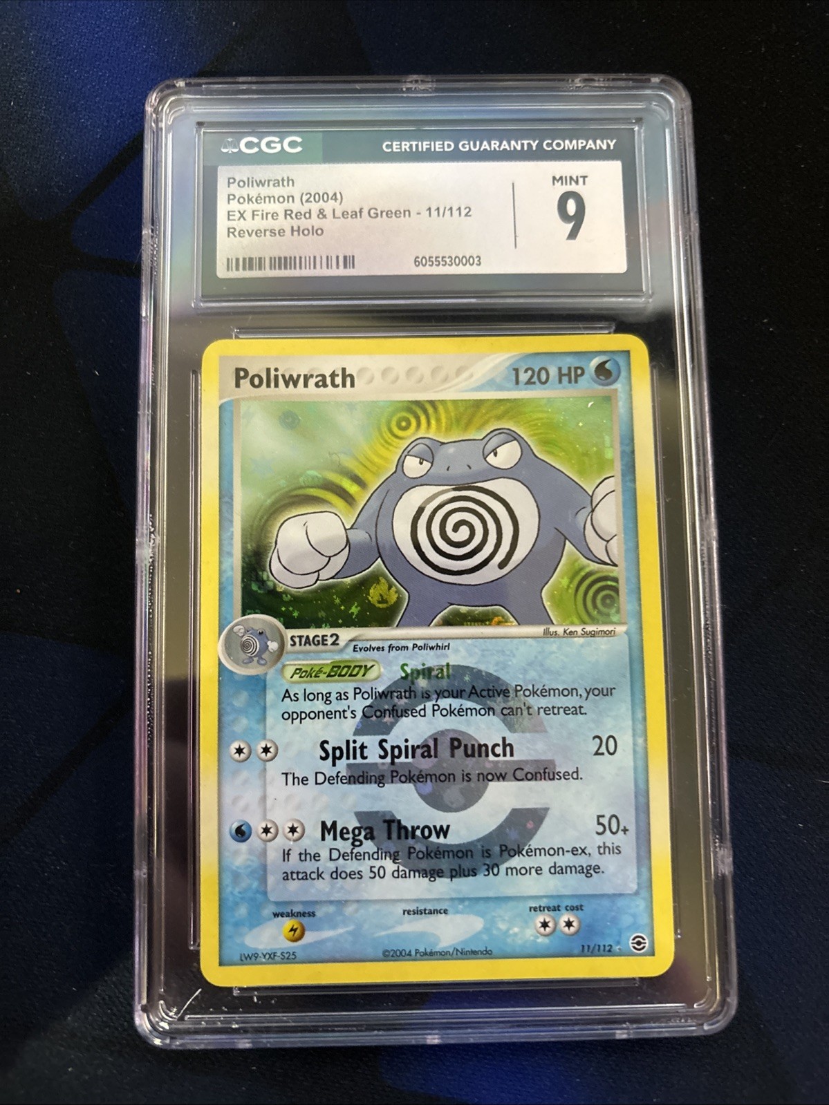 Poliwrath #11/112 Reverse Holo Rare 2004 EX Fire Red Leaf Green CGC 9