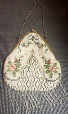 ANTIQUE - Flapper era. MICRO-BEAD PURSE - Brass Frame, Clasp,  Chain   