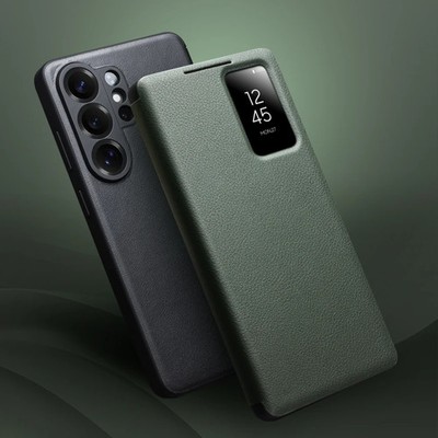 Qialino Genuine Leather Flip Case Samsung Galaxy S26 S25 Ultra Window View Cover
