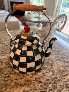 MACKENZIE CHILDS Courtly Check Enameled Teapot Tea Kettle Fair Used Condition
