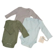 NEW Unisex Set of 3 Long-Sleeved Bodysuits for Babies, Cloud Island, Size 0-3  M
