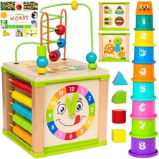Wooden Kids Baby Activity Cube - Boys Gift Set | One 1, 2 Year Old ... Fast Ship