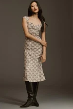 ANTHROPOLOGIE $170 The Cecily Fit & Flare Sweetheart Midi Dress Size XS Petite