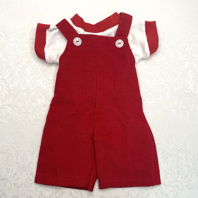 Off Brand Cabbage Patch Kids Red Corduroy Overalls With White Red-Trimmed Shirt