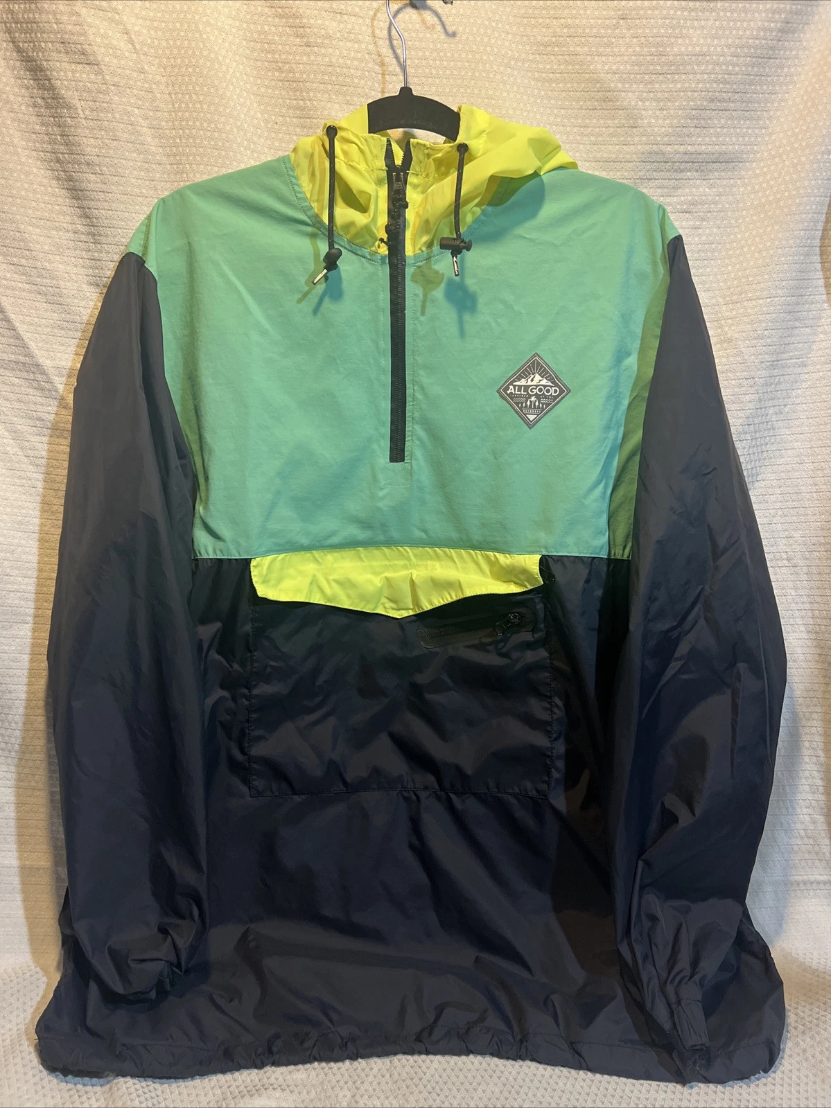 All Good Mens Water Resistant 1/4 ZipWindbreaker Hooded 2XL Packable Anorak