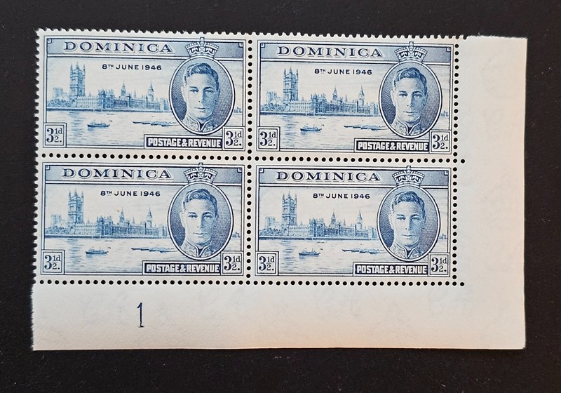 Dominica 1946 Victory Peace Omnibus Issue Sc 113. SG 111 BLOCK of 4 MNH SHEET #1