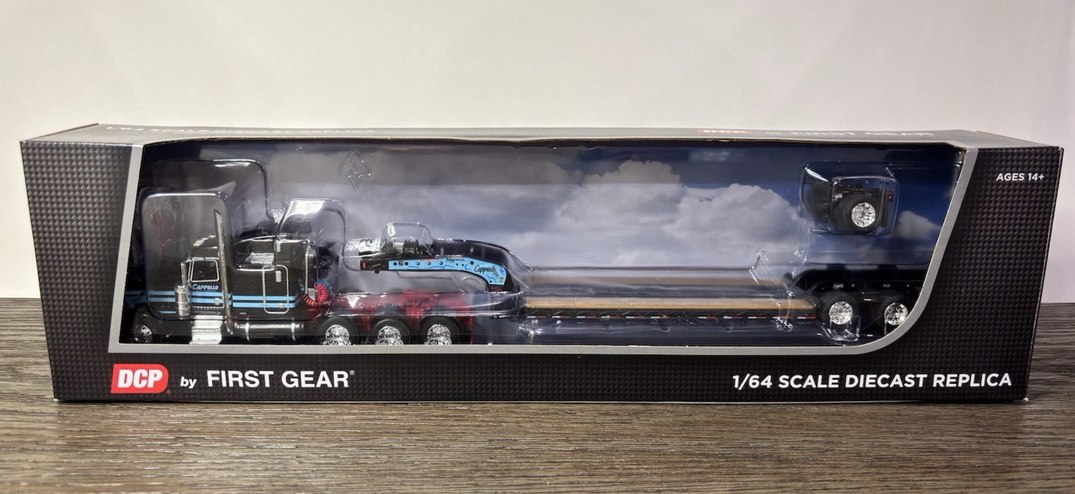 DCP 1/64 Peterbilt Black/Blue Cappello w/ Lowboy Trailer