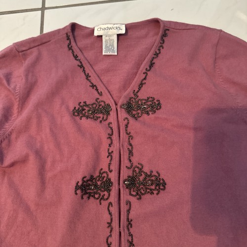 VTG Y2K Chadwicks Cardigan Jacket Womens L Pink Beaded Angora Fairy Whimsigoth - Picture 13 of 18