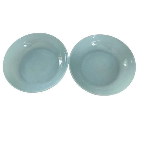 Vintage Fire King Coupe Soup Bowls 2 Turquoise Milk Glass Mid Century 1956-1958