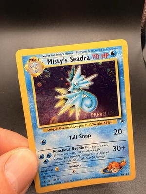 misty's seadra pokemon card value 9/132 Black Star Rare Holo Rare Near Mint Card number 9 Pokemon Gym Heroes Holo Rare