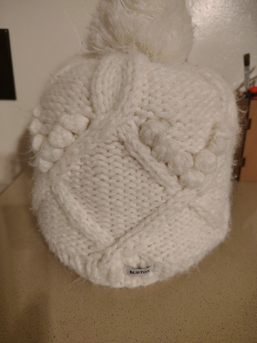 Burton Women's/ Girls White Chunky Knit Beanie Fleece Lined Pom - Picture 3 of 6