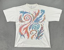 Vtg Gilda Marx 90s XL White Single Stitch Shirt Made In USA Abstract Art Print