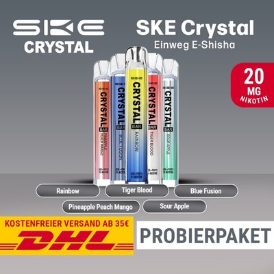 5x SKE Crystal Bar 600 - Probierpaket - E-Zigarette E-Shisha - 20mg Nikotin