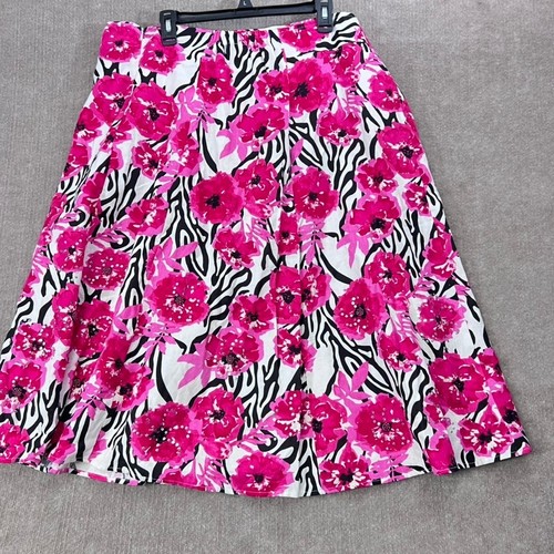 Cato Woman Skirt 22/24W Pink Floral Zebra Print Sequined Lined Midi Plus Size - Picture 5 of 8