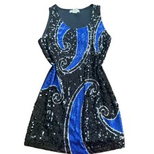 ICU Women Sequin Swirl Mini Dress Sleeveless Party Clubwear Scoop Neck Vintage