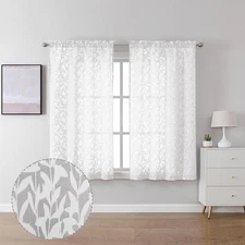 Lecloud Leia Short White Sheer Curtains 45 Inch Length 2 Panels, Balance Light &
