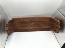Vintage Hand Carved Wooden Floral Expandable Sliding Book Holder Bookends Stand