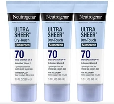 3x Neutrogena Sunscreen Ultra Sheer SPF 70 Dry Touch Lotion 3 OZ Each Exp 4/27