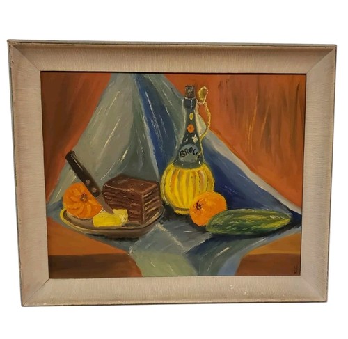 Vintage Still Life Oil Painting Signed S.S. Framed Artwork Vibrant Colors