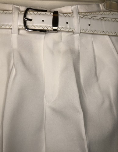 Boy's White Elegant Dress Pants Belted Junior Kids Flat Front Slim Fit W Belt - Picture 5 of 13