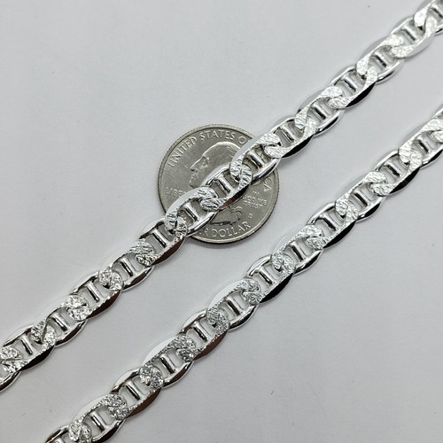 Sterling Silver D/C Flat Mariner Link Chain Necklace Bracelet Italy 8mm, 7"-30" - Picture 14 of 21