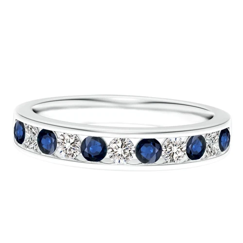 Channel Set Blue Sapphire Half Eternity Rings 925 Silver For Graduation Gift