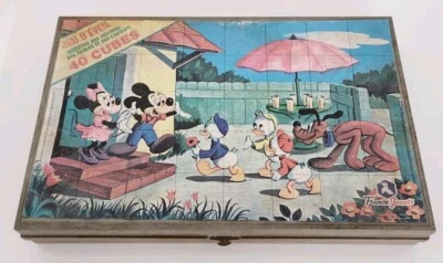 Ancienne boite Cube 40 Cubes walt Disney Mickey Minie +4 planche +2 boite Jouets - Photo 1/4