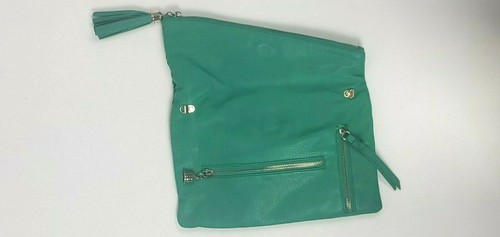 Green Clutch Purse Foldover Handbag Asymmetrical Envelope Tassel Bag - Picture 4 of 12