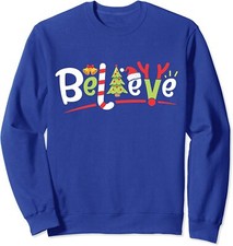 Christmas Believe Santa Hat Xmas Tree Antlers Gift Unisex Crewneck Sweatshirt