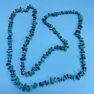 44'' Opera Length/ Hand Knotted / Silk Thread / Turquoise Necklace / Vintage
