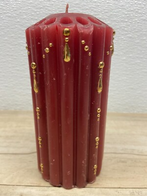 Vintage Red With Golden Drops Pillar Home Decorative Candle 6.5'' Tall