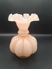 Vintage Fenton Ruffled Top Dusty Rose Pink Overlay Melon Glass Vase GUC No Chips