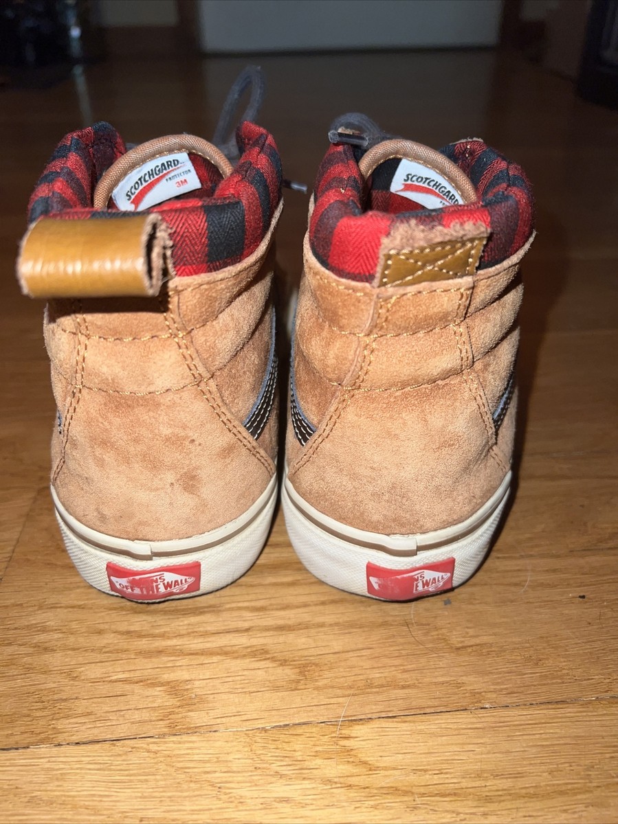 Vans Brown Suede High-Top with Black Side Stripe and Red Plaid Collar size 9.5 Vans Brown Suede Red Black Plaid High-Top Sneakers  main image 4
