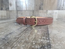 Brown Leather Belt Basket Weave Gold Buckle Hand Tooled SIZE 32"