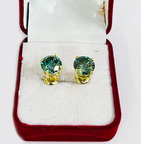 7 KT Blu Creato IN Laboratorio Diamante Borchie IN Giallo Placcato Oro VVS1 - Foto 5 di 6