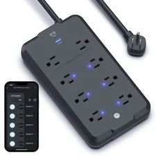Geeni 8-Outlet Smart Surge Protector Power Strip 6 Smart Outlets WiFi 1200J