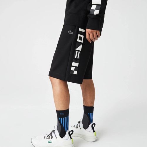 Lacoste Size 7(FRANCE)-XXL Mens Black Elastic Waist Logo Reflective Print Shorts - 第 1/13 張圖片