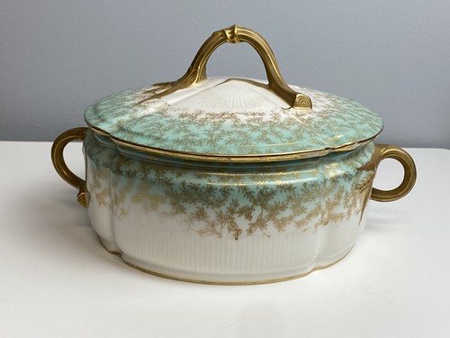 T&V Limoges Dish Covered Bowl Lidded Serving Bamboo Handles Depose Antique - Picture 5 of 12